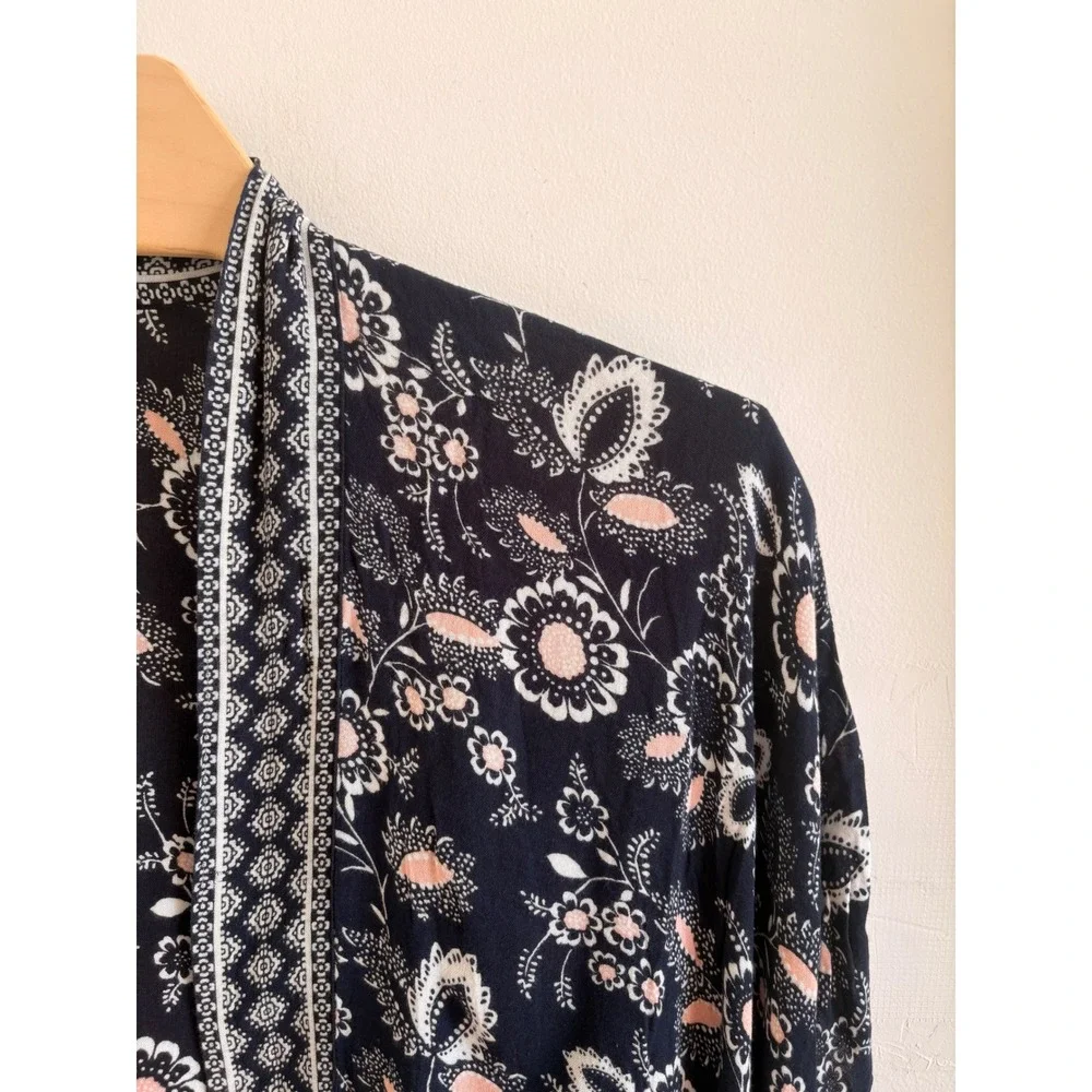 LOFT Floral Kimono Wrap Navy Blue Blush Pink Boho Western Cottagecore One Size